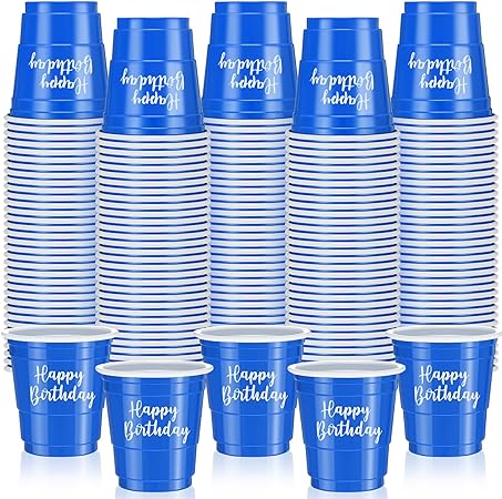 Photo 1 of 100 Pcs Happy Birthday Plastic Shot Glasses 2oz Disposable Shot Cups for Party Mini Drinking Cups for Birthday Wedding Party Favors Tasting Serving Snacks Samples(Blue)
