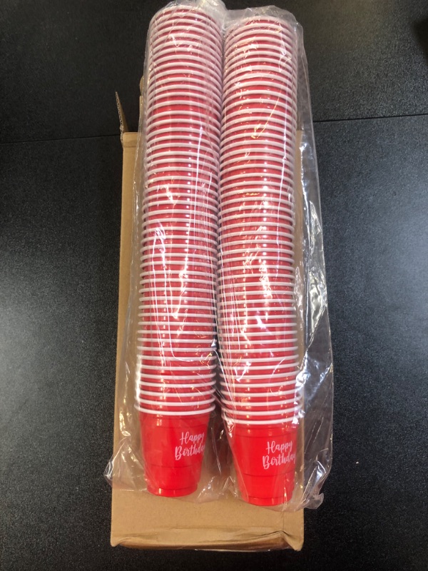 Photo 2 of 100 Pcs Happy Birthday Plastic Shot Glasses 2oz Disposable Shot Cups for Party Mini Drinking Cups for Birthday Wedding Party Favors Tasting Serving Snacks Samples(Red)
