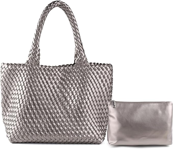 Photo 1 of Fashion Tote Women Shoulder Bag Female Large Capacity Handbags And Purses Hobos Designer Beach Bag Woven Shopping Bag (Large, Silver Grey)
