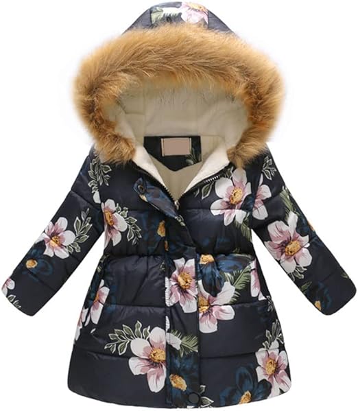 Photo 1 of Baby Girls Long Hooded Snowsuit Winter Warm Fur Collar Hooded Windproof Clothes Outerwear Jacket Coat 5T
