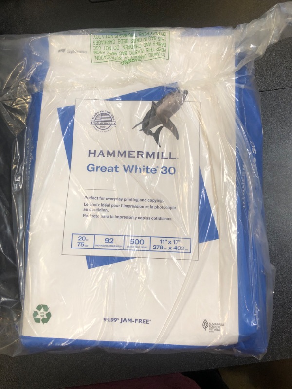 Photo 2 of Hammermill 86750 Great White Recycled Copy Paper, 92 Brightness, 20Lb, 11 X 17, 500 Sheets/Ream