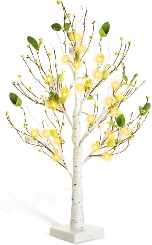 Photo 1 of 18 Inch Lighted Easter Egg Tree Tabletop Decor, Easter Trees Centerpieces with LED Light for Home Easter Party Wedding Holiday Spring Table Decor(Green, Yellow, White)
