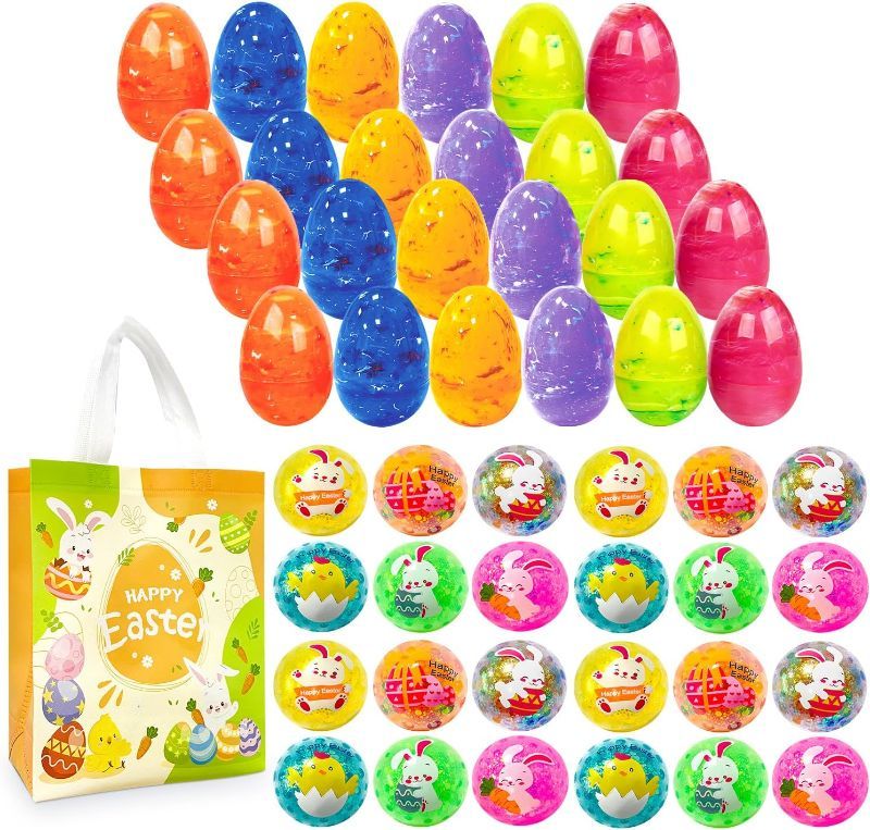 Photo 1 of 24Pcs Easter Marble Eggs with Fidget Stress Balls, 1pc Non Woven Bags for Easter Theme Party Favors, Supplies for Easter Egg Hunt, Basket Stuffers/Fillers, Classroom Prize Supplies Toddler Boys Girls
