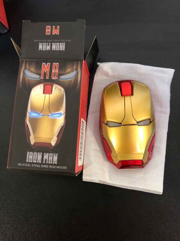 Photo 2 of NYIEFADA Iron Man Wireless Light-Up Mouse Silence 2.4G Ergonomic Optical Laptop Mice Cool Novelty 3 Adjustable DPI for Left/Right Hand Compatible with Windows, Mac, and Linux Gold