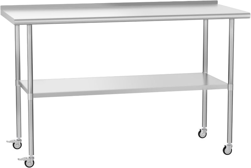 Photo 1 of **SEE NOTES**Stainless Steel Prep & Work Table with Adjustable Shelf, with Backsplash and Wheels, Kitchen Island, Commercial Workstations, Utility Table in Kitchen Garage Laundry Room Outdoor BBQ, 30" X 48"

