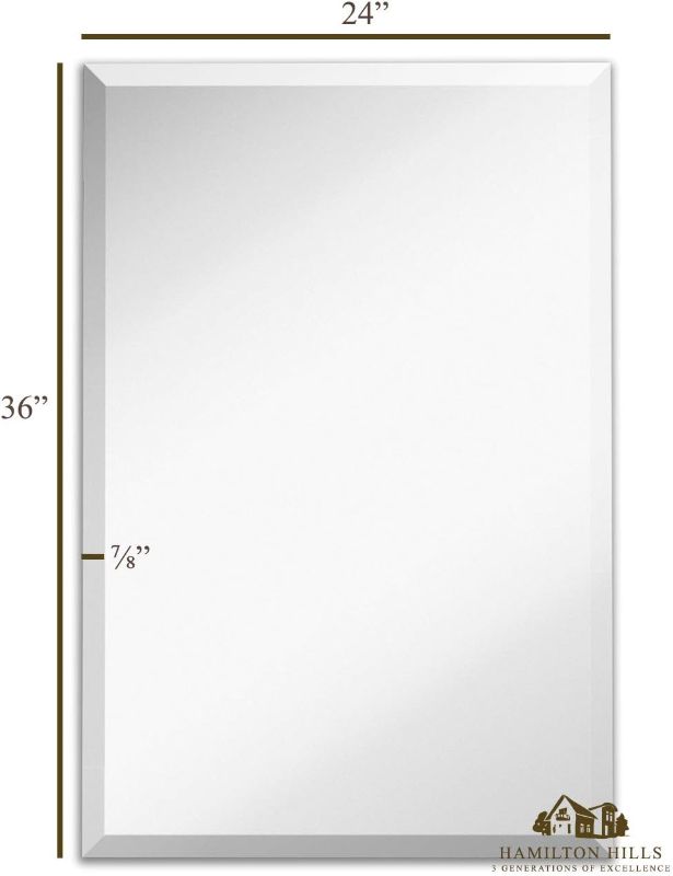 Photo 4 of ANDY STAR Wall Mirror Brushed Nickel for Bathroom, 24x36x1 Rounded Rectangle Mirror with Stainless Steel Silver Metal Frame, Modern Bathroom Vanity Mirror 24" x 36" Brushed Nickel