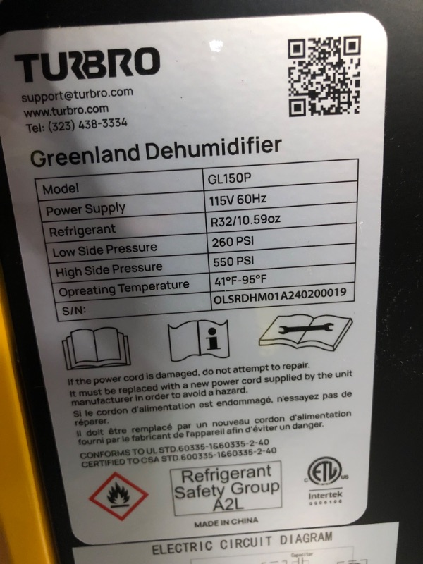 Photo 11 of ***USED - MISSING PARTS - NO PACKAGING - SEE COMMENTS***
TURBRO 165 Pint Commercial Dehumidifier with Pump and Drain Hose, for Large Spaces up to 7,500 Sq. Ft., Rolling Wheels, Faster Defrost, for Basements, Warehouses, Flood Restoration, Industrial Sites