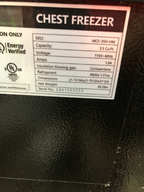 Photo 5 of ***see notes*** EUHOMY 3.5 Cu.Ft Chest Freezer with Removable Basket, Small Deep Freezer Adjustable 7 Thermostat, Quiet Mini Freezer Free-Standing Top Door, Energy Saving for Apartment/Garage/Basement/Dorm/Home,Black
