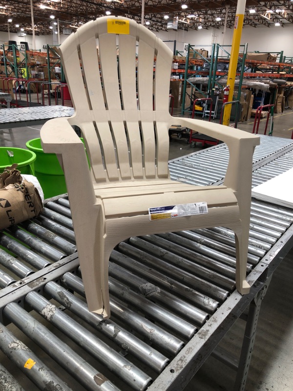 Photo 2 of Adams PATIO Stackable Taupe Plastic Frame Stationary Adirondack Chair with Slat Seat
