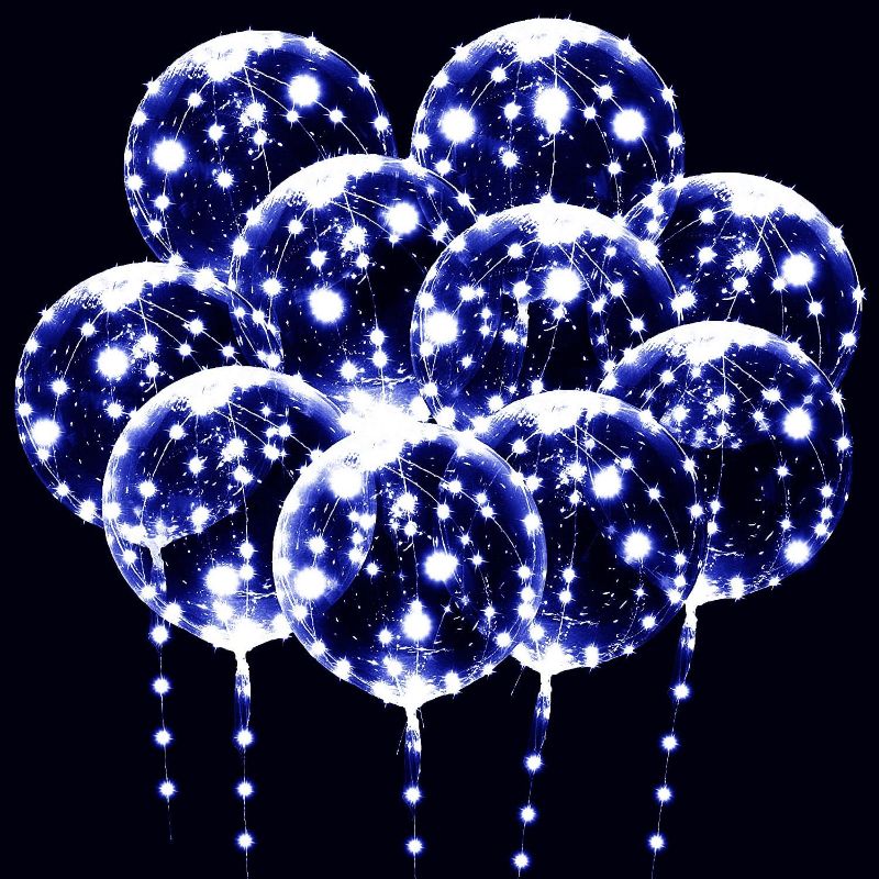 Photo 1 of 10 PACKS LED Bobo Balloons, Clear Light Up Balloons,Helium Glow Bubble Balloons with String Lights for Party Birthday Wedding Quinceanera Decorations (Cold White)
