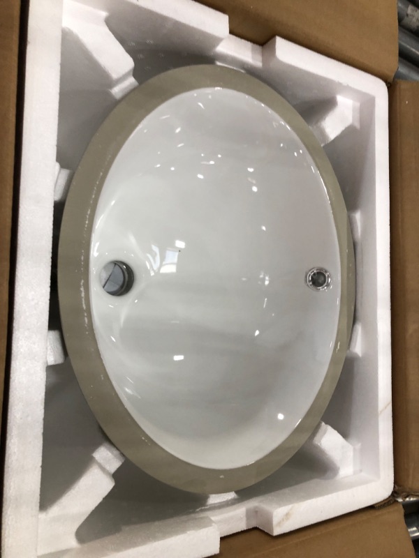 Photo 3 of 
17-1/2 in. x 14-1/4 in. Oval Undermount Vitreous Glazed Ceramic Lavatory Vanity Bathroom Sink Pure White