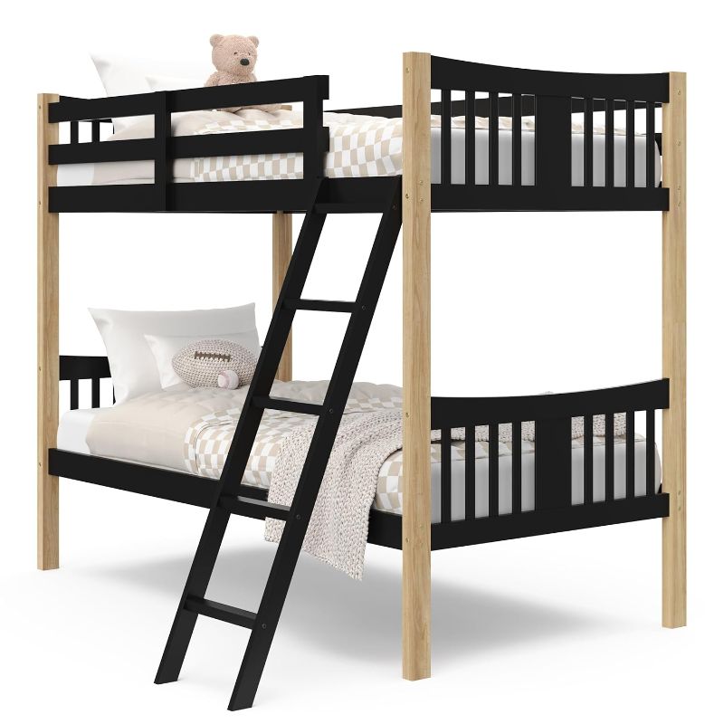 Photo 1 of **SEE NOTES // PARTIAL SET** Storkcraft Caribou Twin-Over-Twin Bunk Bed (Black with Natual) – GREENGUARD Gold Certified, Converts to 2 Individual Twin Beds
