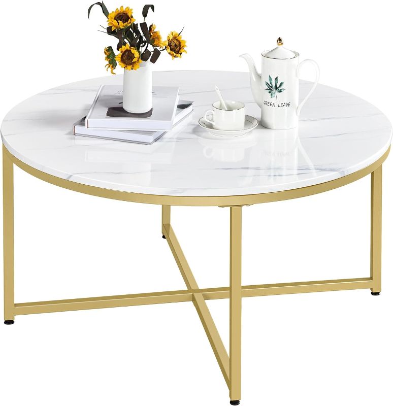 Photo 1 of ***USED - LIKELY MISSING PARTS - UNABLE TO VERIFY FUNCTIONALITY***
Yaheetech Faux Marble Coffee Table, 35.5in Round Coffee Table with Metal Legs for Living Room, Modern Center Table for Home & Office, White and Gold
