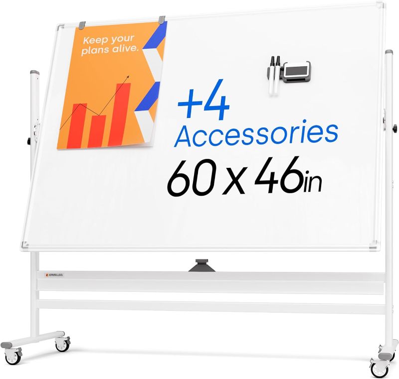 Photo 1 of **SEE NOTES**Rolling Dry Erase Board 60 x 46 - Large Portable Magnetic Whiteboard with Stand - Double Sided Easel Style Whiteboard with Wheels - Mobile Standing Whiteboard for Office, Classroom & Home