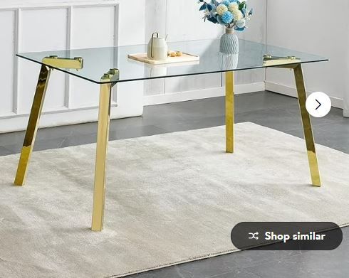 Photo 1 of **GLASS ONLY**Lileigh Modern Minimalist Rectangular Glass Dining Table for Kitchen Dining Living Room, 63" W x 35.4"D x 30" H 1123, Gold
