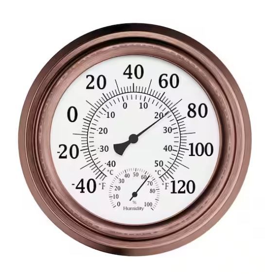 Photo 1 of 
Pure Garden
8 in. Indoor/Outdoor Wall Thermometer and Hygrometer Gauge in Copper