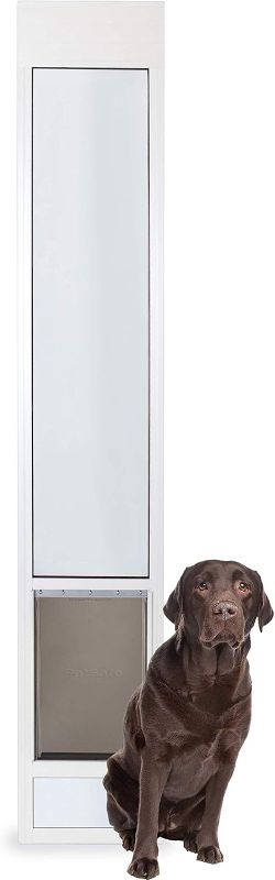 Photo 1 of * MINOR DAMAGE* PetSafe 1-Piece Sliding Glass Pet Door for Dogs & Cats - Adjustable Height 75 7/8" to 81"- Large-Tall, White, No-Cut Install, Aluminum Patio Panel Insert, Great for Renters or Seasonal Installation
