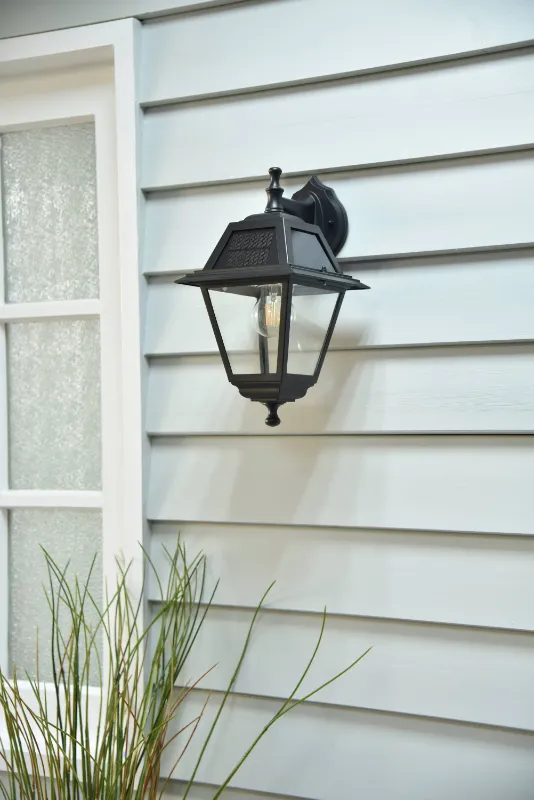 Photo 1 of 	Solar Wall Lantern 1-Light 14.37-in Black Solar Outdoor Wall Light | - Harbor Breeze 