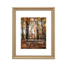Photo 1 of 12 x 16 in Wood Classic Gallery Picture Frame, Ornate Beaded Inner, Matted for 8x10 Photo, Vertical or Horizontal Display, Glass Cover, Antique Champagne Brass
