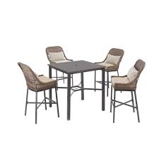 Photo 1 of * MISSING PARTS SEE NOTES* BOX 2 OUT OF 2* Hampton Bay
Beacon Park 5-Piece Brown Wicker Outdoor Patio High Dining Set with CushionGuard Toffee Trellis Tan Cushions