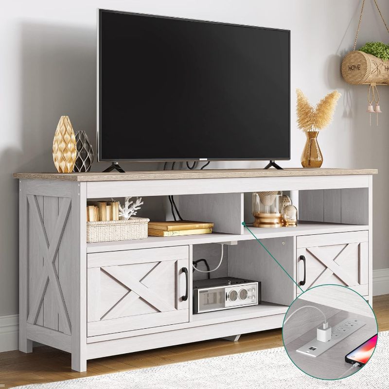 Photo 1 of * SEE NOTES* YITAHOME TV Stand for 65 Inch TV with Power Outlet, Farmhouse TV Media Console Table with Storage Cabinets and Open Shelf, Mid Century Modern Entertainment Center for Living Room, Grey White/Grey Wash
