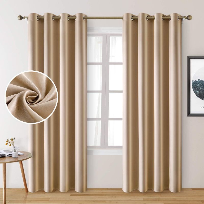 Photo 1 of *MISSING PARTS* ONLY ONE* HOMEIDEAS 2 Panels Beige Faux Silk Curtains Champagne Gold Blackout Curtains for Bedroom 52 X 96 Inch Room Darkening Satin Drapes/Curtains, Thermal Insulated Blackout Window Curtains for Living Room
