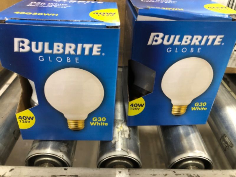 Photo 2 of  2 pack Bulbrite Incandescent G40 Medium Screw Base (E26) Light Bulb, 40 Watt, White