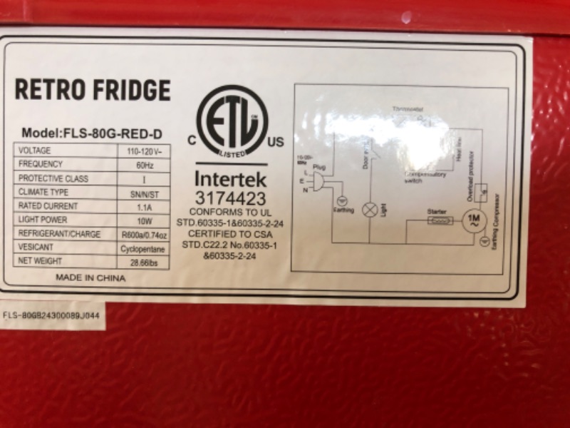 Photo 4 of * See notes* 3.5 cu. ft. Retro Refrigerator Mini Fridge with Freezer, 2-Doors and Adjustable Mechanical Thermostat in Reds
