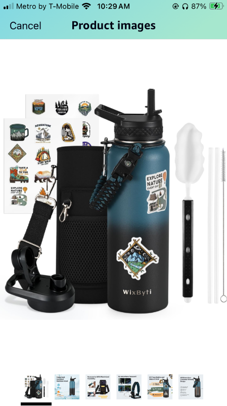 Photo 1 of 40 oz Insulated Water Bottle with Straw (Cold for 48 Hrs), Stainless Steel Triple Wall Vacuum Sports Water Jug, Leakproof Hydro Cup Flask with Paracord Handle & Straw Spout Lids & DIY Stickers