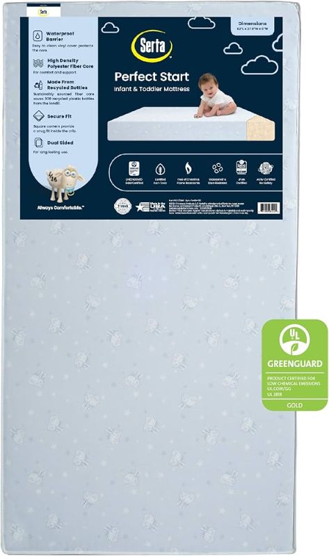 Photo 1 of =Serta Perfect Start Dual Sided Baby Crib Mattress & Toddler Mattress - Waterproof - 6" Premium Sustainably Sourced Fiber Core - GREENGUARD Gold Certified – 7 Year Warranty - Made in USA