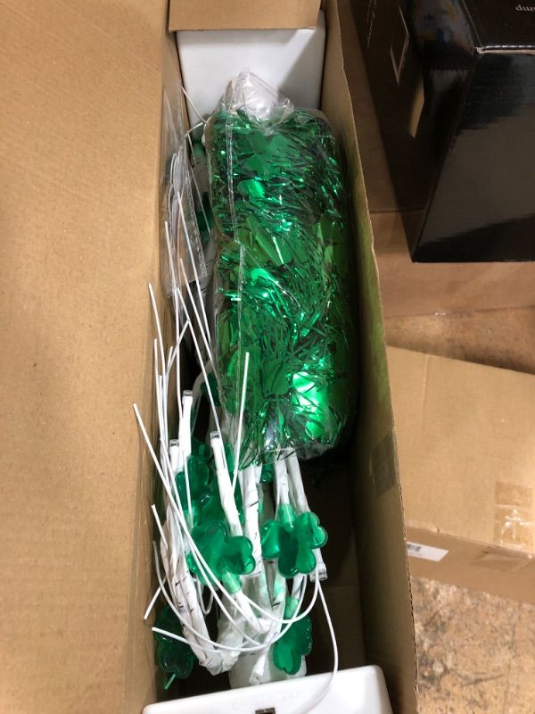 Photo 1 of 2 Pack St Patricks Day Decorations, 24in Lighted St Patricks Table Tree with Tinsel & Gnomes Ornaments Battery Operated Timer 24 LED St Patricks Shamrock Tree for Party Festival Home Decor