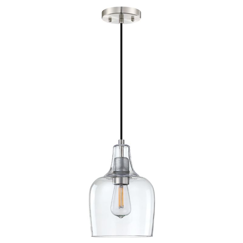 Photo 2 of 2 Pack 1 Light Hanging Indoor Kitchen Island Pendant Light 6.1" Clear Glass Pendant Ceiling Light Fixtures Brushed Nickel Finish Modern Farmhouse Dinning Over Sink 2 Pack 1 Light 6.1" clear glass