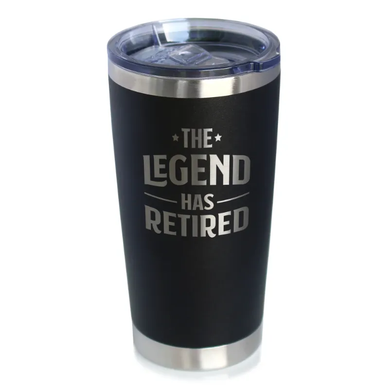 Photo 1 of (reference photo) The Legend Has Retired - Insulated Coffee Tumbler Cup with Sliding Lid - Stainless Steel Insulated Mug - Funny Retirement Gifts for Boss or Coworkers