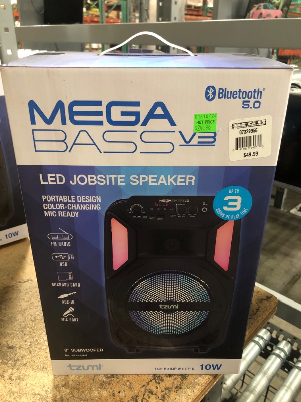 Photo 1 of ***SEE NOTES*** 
Mega Bass V3 LED jobsite speaker