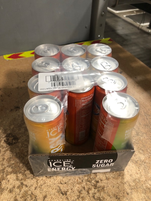 Photo 1 of ** Best By 03/02/2025 ** Sparkling Ice +ENERGY Maximum Mango Sparkling Water. Energy drinks with Vitamins & Electrolytes, Zero Sugar, 12 fl oz Cans (Pack of 12) Maximum Mango 12 Fl Oz (Pack of 12)