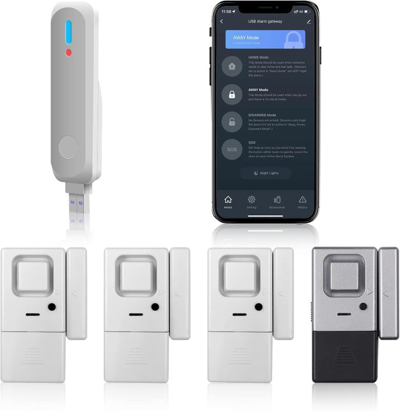 Photo 1 of
Door Window Alarm with APP Alerts - 5 Pack - with delay alarm sensor, instant alarm sensors, wireless wifi window and door alarms for home security, kids.