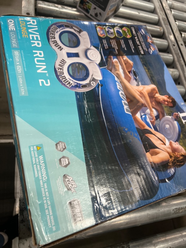 Photo 1 of ***USED NOT ABLE TO TEST*** Inflatable River Run II Double Seater Lounge Pool Float in Blue & White, Adult
