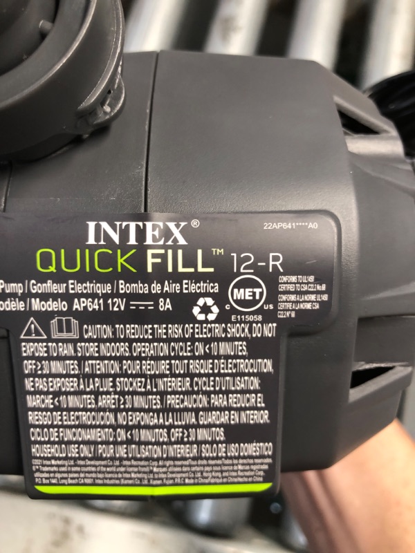 Photo 3 of (READ FULL POST) Intex 66641E QuickFill 120 Volt AC/DC Rechargeable Electric Pump: Inflates and Deflates Air Mattresses, Kayaks, Boats – 3 Nozzles – Easy Carry Handle – 650 L/Min Air Flow – Indoor and Outdoor Use
