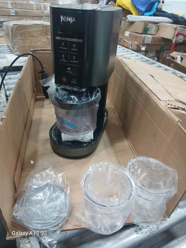 Photo 2 of * SEE NOTES* Ninja NC300 CREAMi Ice Cream Maker, for Gelato, Mix-ins, Milkshakes, Sorbet, Smoothie Bowls & More, 5 One-Touch Programs, with (2) Pint Containers & Lids, Compact Size, Perfect for Kids, Silver (Renewed)