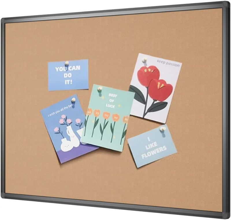 Photo 1 of * SEE NOTES* VIZ-PRO Cork Notice Board, 48 X 36 Inches, Cork Bulletin Board with Black Aluminium Frame
