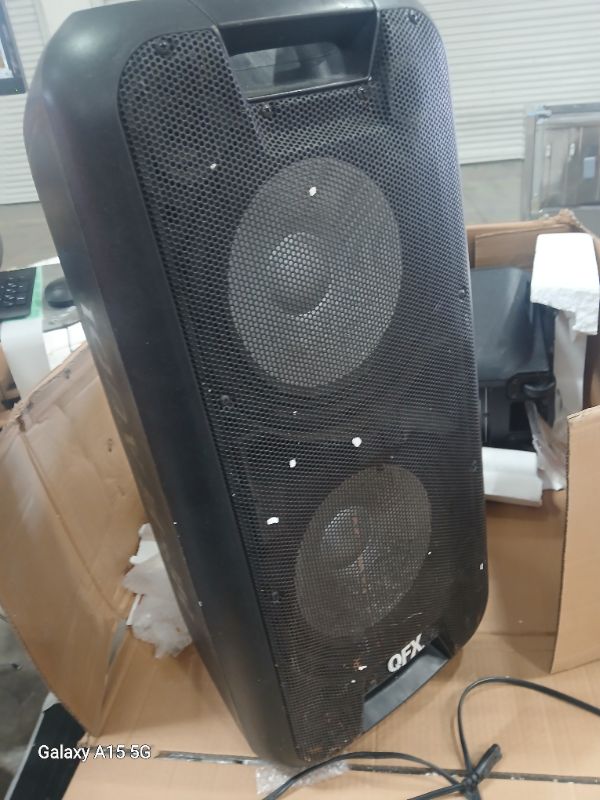 Photo 2 of * SEE NOTES* QFX PBX-100 Bluetooth Wireless Portable Party Speakers with Dual 10" Woofers - Rechargeable, LED Party Lights, 5-Band EQ, USB/TF Slot, Black
