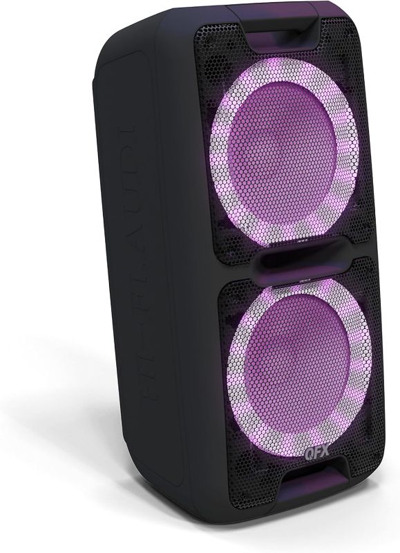 Photo 1 of * SEE NOTES* QFX PBX-100 Bluetooth Wireless Portable Party Speakers with Dual 10" Woofers - Rechargeable, LED Party Lights, 5-Band EQ, USB/TF Slot, Black
