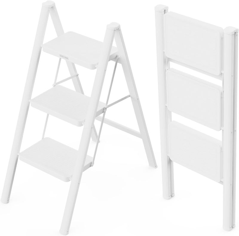 Photo 1 of 
WOA WOA 3 Step Ladder, Folding Step Stool with Wide Pedals, Compact Stepping Stool for Kitchen, Sturdy Steel Ladders with Anti-Slip Feet, Supports up to 330...
Size:3 Step
Color:White