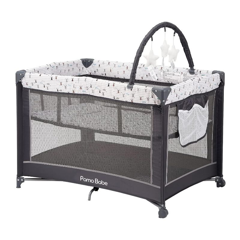 Photo 1 of 
Pamo Babe Portable Playard,Sturdy Play Yard with Padded Mat and Toy bar with Soft Toys (Grey)
Color:Grey