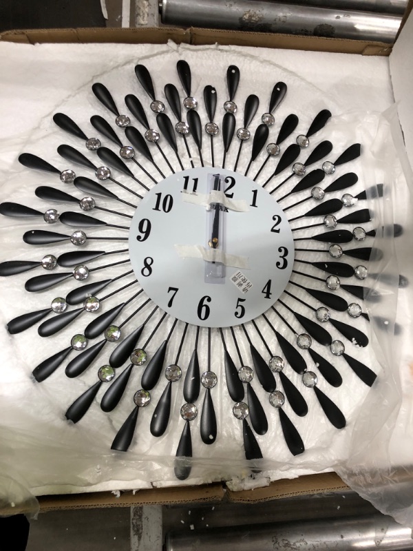 Photo 2 of 
FORREC 60 CM Modern Round Sunflower Wall Clock Diamond Clear Black Metal Spiked Beaded Jeweled