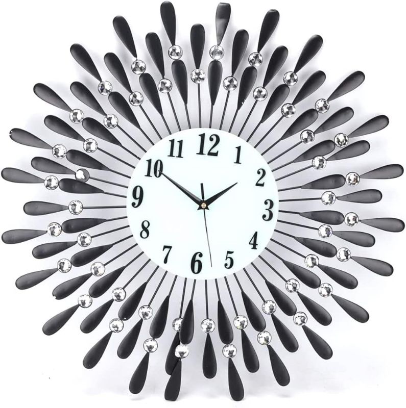 Photo 1 of 
FORREC 60 CM Modern Round Sunflower Wall Clock Diamond Clear Black Metal Spiked Beaded Jeweled