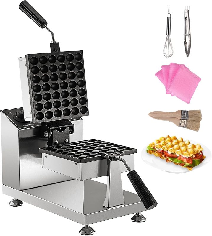 Photo 1 of (READ FULL POST) VEVOR Commercial Bubble Waffle Maker, 8" Square Mould, 1200W Egg Bubble Puff Iron w/ 360°Rotatable 2 Pans & Bent Handles, Stainless Steel Baker