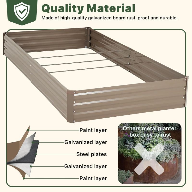 Photo 1 of 
DTIG Galvanized Raised Garden Bed for Vegetables Flowers Herbs, Metal Raised Garden Bed Kit with Trellis, Plant Labels, Plant Ties, Brown 6×3×1FT 2PCS
Color:Brown-2
Size:6x3x1 FT-2PCS