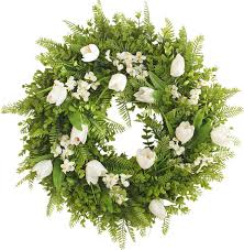 Photo 1 of 20 Inch Spring Summer Wreath - Door Wreath with Artificial White Tulips - Green White Flowers Wreath for Front Door, Window, Farmhouse Decor, Indoor & Outdoor, Weddings, and Wall
