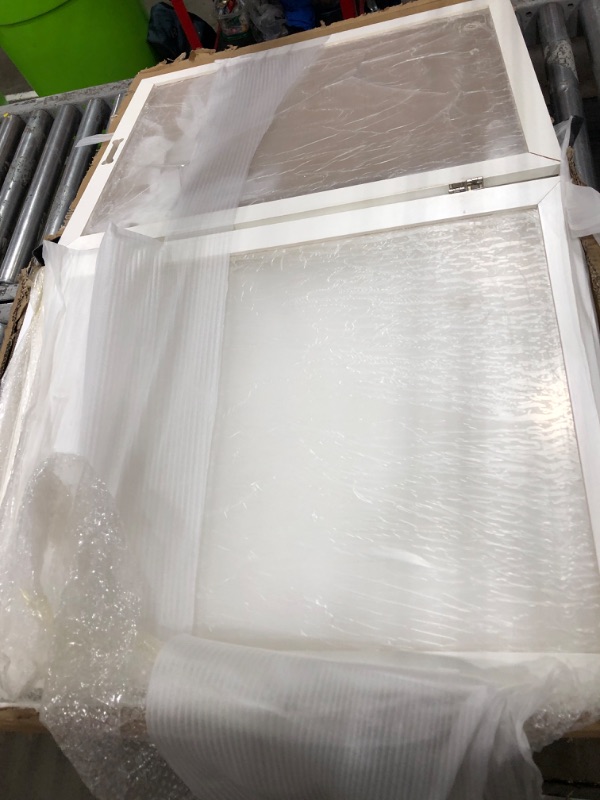 Photo 1 of *Minor Damage* Clear Acrylic Pet Gate, 96" W×31" H Freestanding Dog Gate Foldable Wooden Transparent Dog Gate Fence Indoor for Doorways Stairs and House 4 Panel White
